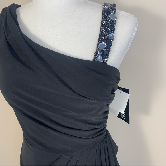 XSCAPE Ruched Beaded Embellished Mini Little Black Dress - Picture 5 of 15